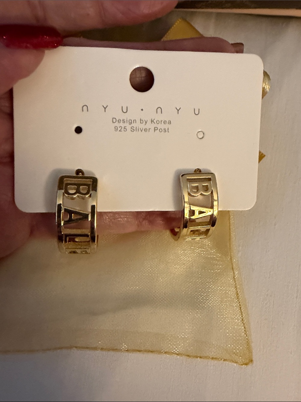 Designer Inspired Gold Letter-Accent Hoop Earrings - NEW